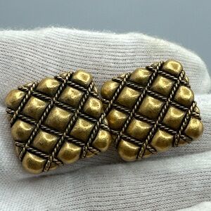 Vintage YSL Yves Saint Laurent Quilted Clip On with Post‎ Earrings Gold #793